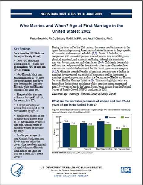 Who Marries and When? Age at First Marriage in the United States: 2002