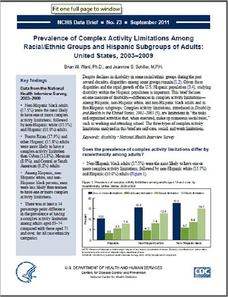 Prevalence of Complex Activity Limitations Among Racial/Ethnic Groups and Hispanic Subgroups of Adults: United States, 2003–2009