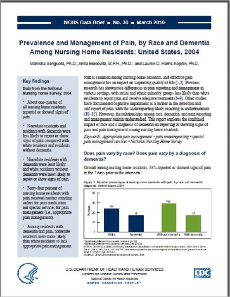 Prevalence and Management of Pain, by Race and Dementia Among Nursing Home Residents: United States, 2004