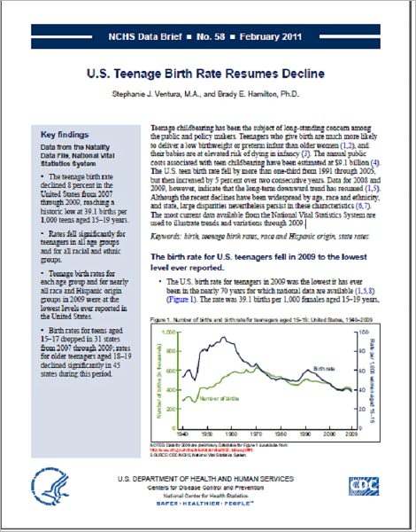 U.S. Teenage Birth Rate Resumes Decline