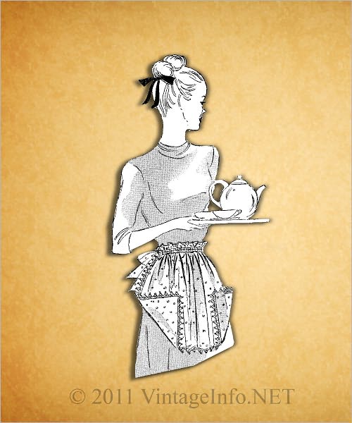 White Dotted Swiss Tea Apron With Crocheted Lace Edging / Vintage Apron Pattern / 1940's (#APR0106)
