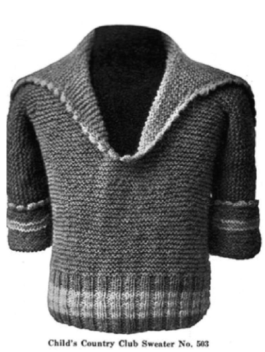 PATTERN #0320 CHILD'S COUNTRY CLUB SWEATER VINTAGE KNITTING