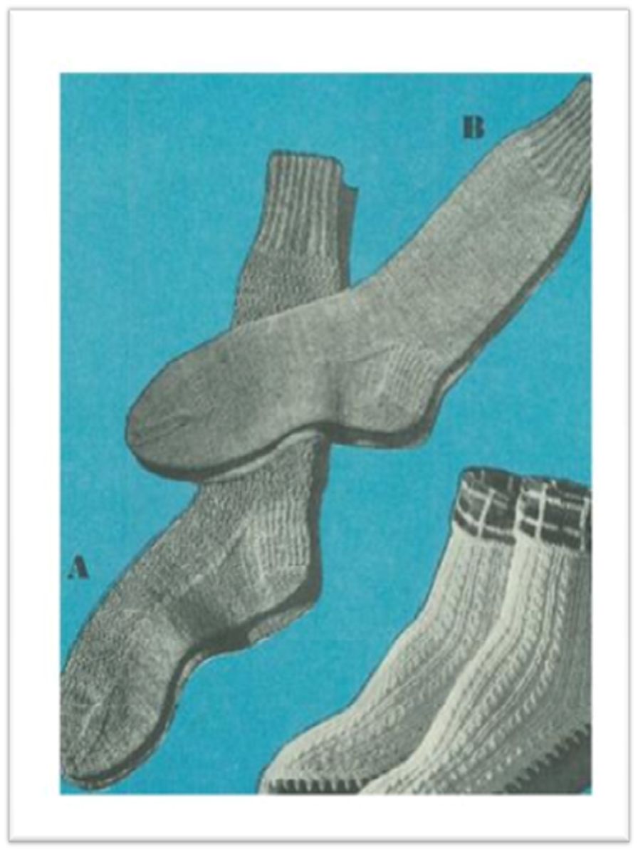 PATTERN #2439 MEN'S SOCKS A AND B VINTAGE KNITTING