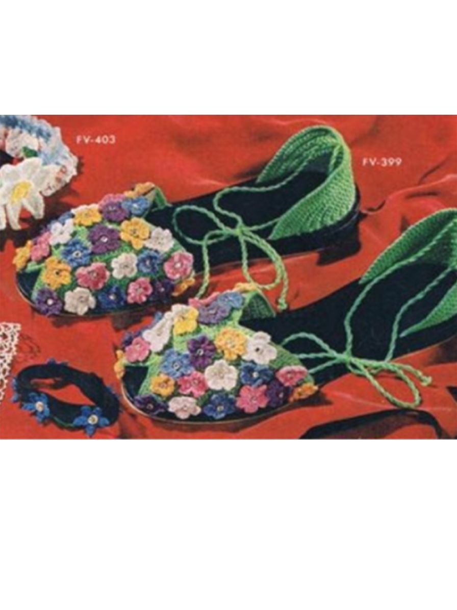 PATTERN #2175 FLORAL SLIPPERS VINTAGE CROCHET