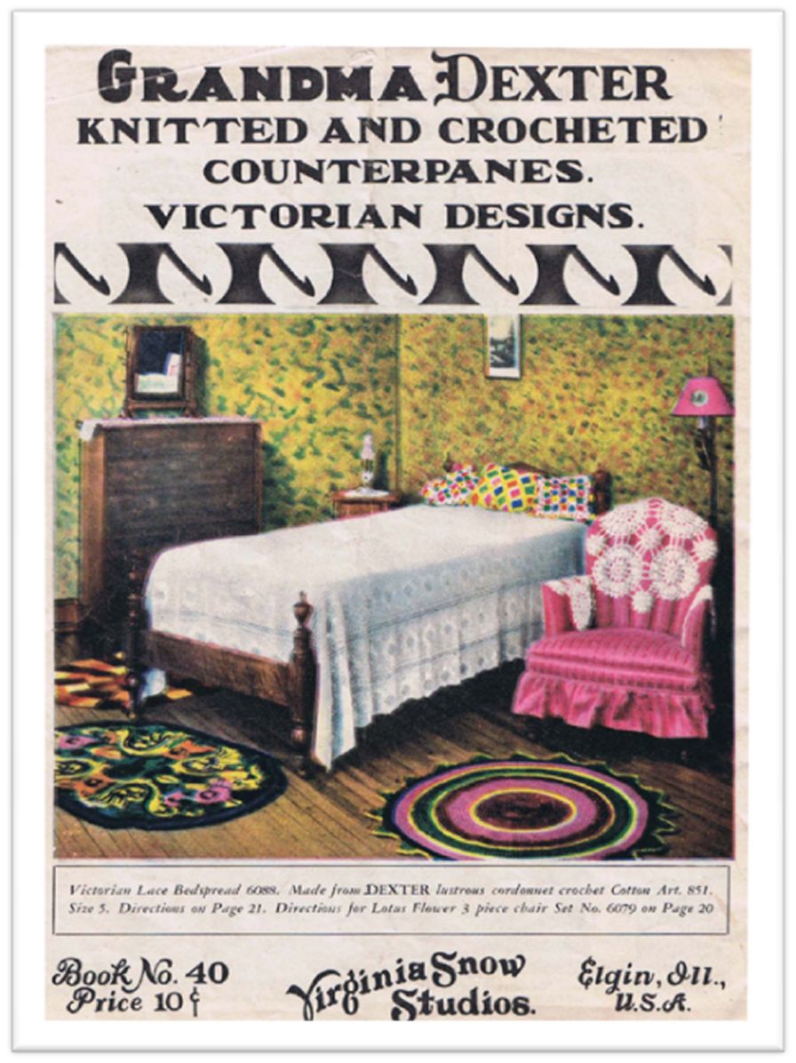 PATTERN #2234 VICTORIAN LACE BEDSPREAD & LOTUS FLOWER 3-PIECE CHAIR SET VINTAGE CROCHET