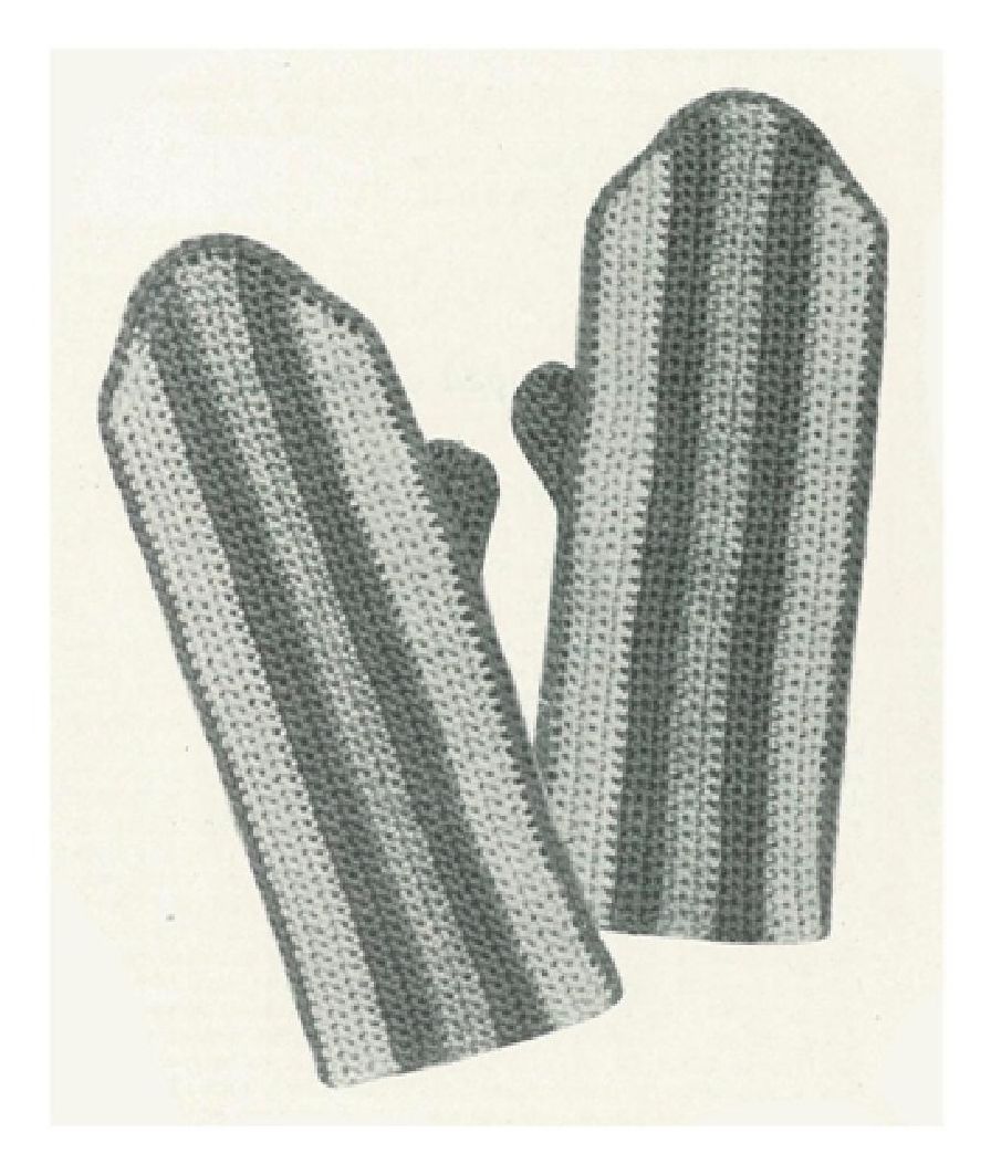 PATTERN #1414 STRIPED CROCHET MITTENS VINTAGE CROCHET