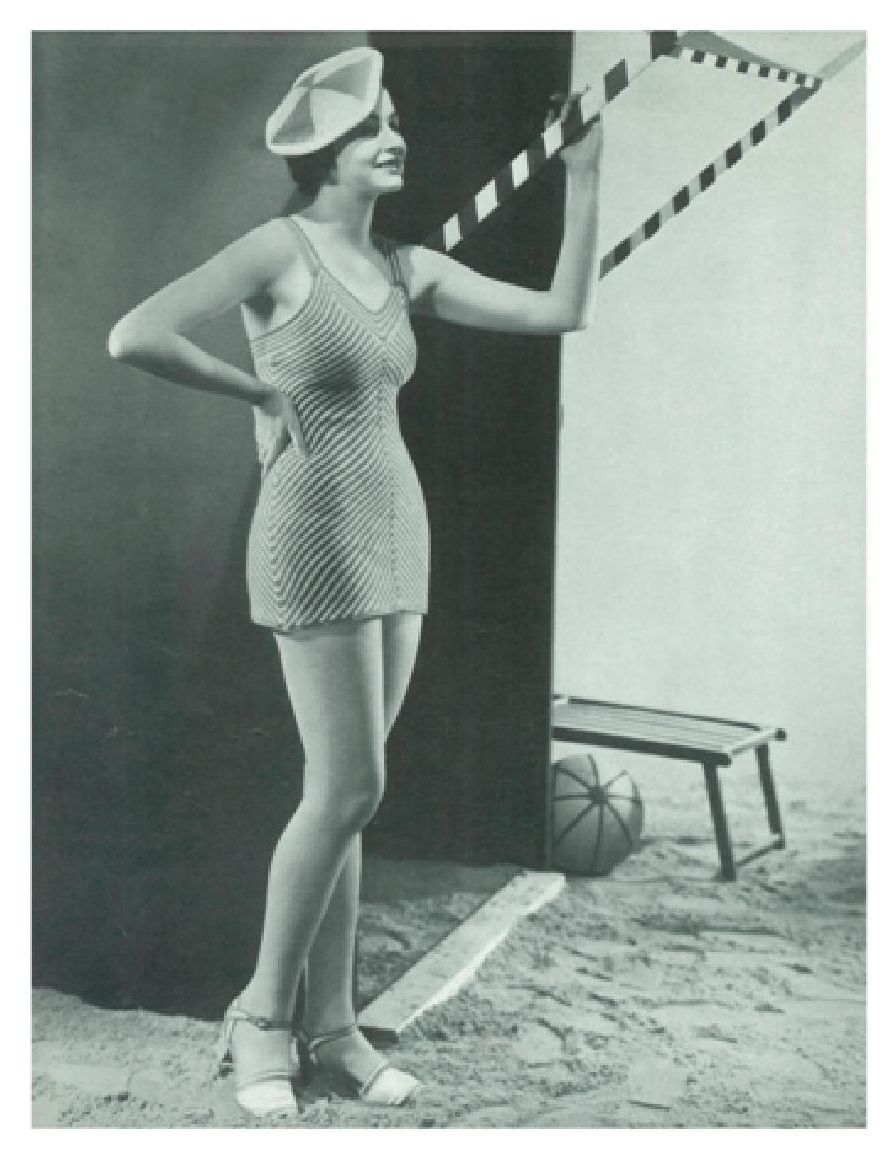 PATTERN #1421 DIAGONAL STRIPED BATHINGSUIT VINTAGE KNITTING