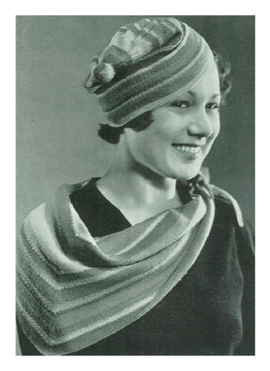 PATTERN #1487 COWL SCARF AND HAT VINTAGE KNITTING