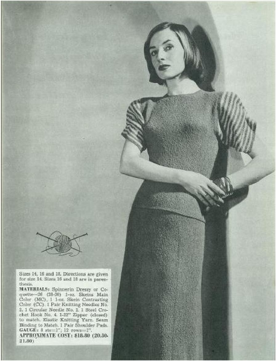PATTERN #1354 COCOA AND CHARTREUSE DRESS VINTAGE KNITTING
