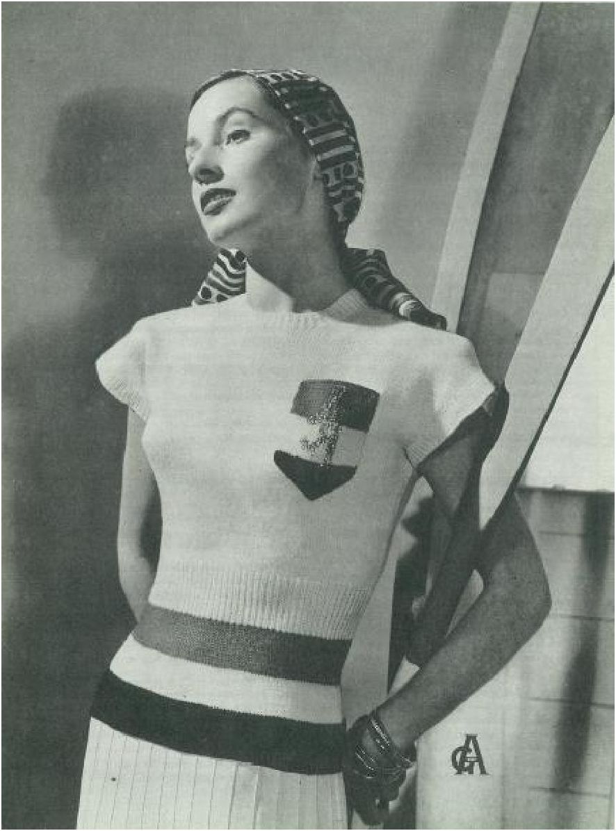 PATTERN #1357 RED, WHITE AND BLUE BLOUSE VINTAGE KNITTING
