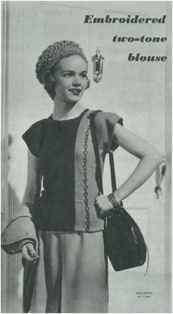 PATTERN #1359 EMBROIDERED TWO-TONE BLOUSE VINTAGE KNITTING