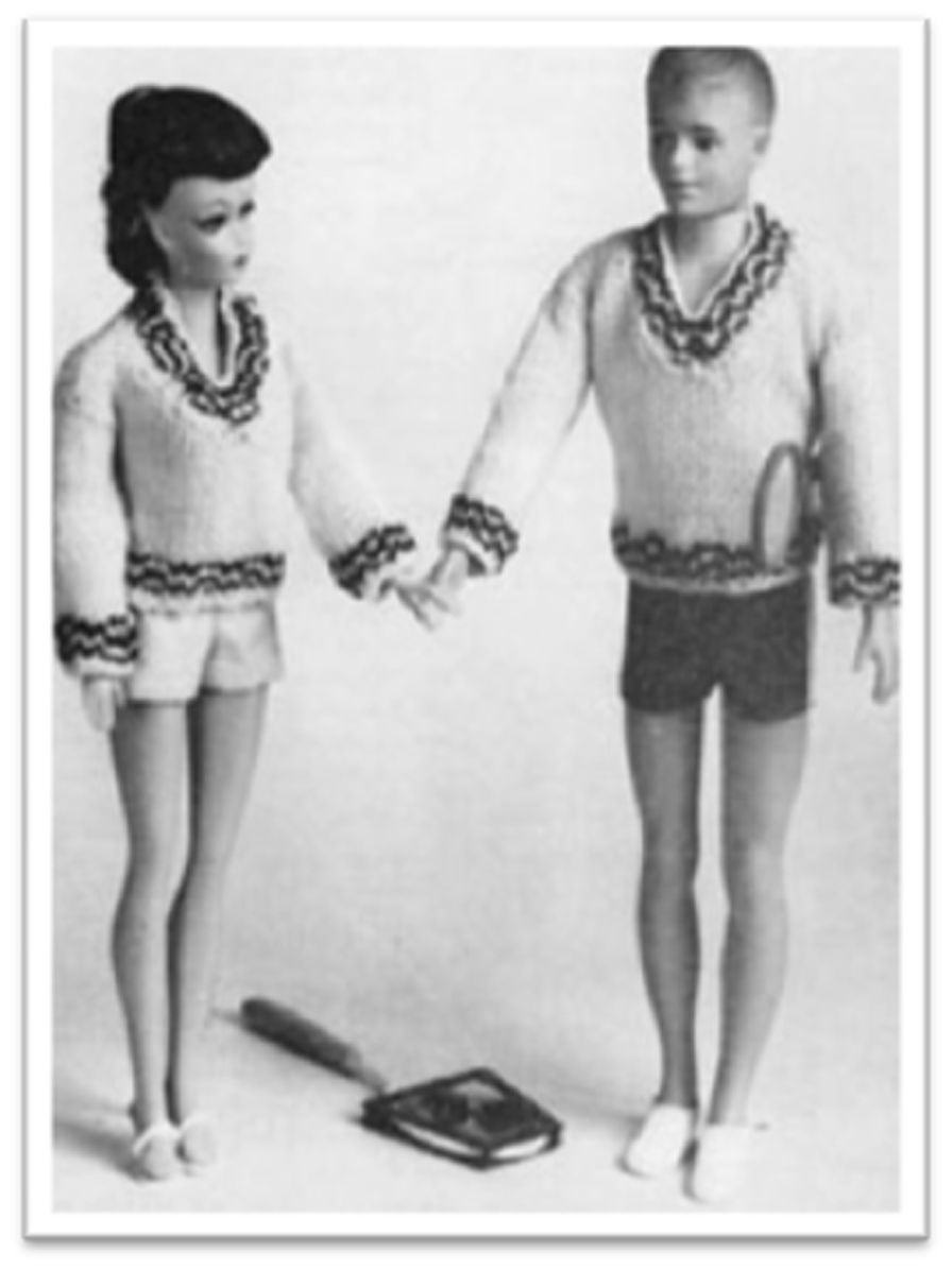PATTERN #1722 KEN AND BARBIE TENNIS SWEATER VINTAGE KNITTING