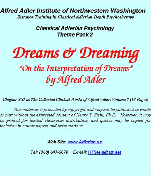Dreams and Dreaming: An Adlerian View - Classical Adlerian Psychology Theme Pack 2
