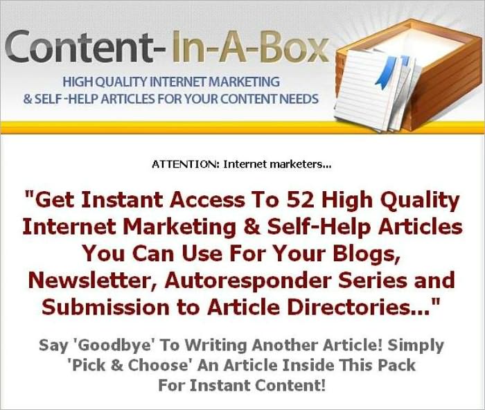 Content-In-A-Box - 52 High Quality Internet Marketing & Self-Help Articles