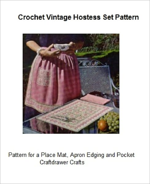 Crochet Vintage Hostess Set - Embossed Filet Crochet Place Mat, Apron Band and Apron Pocket