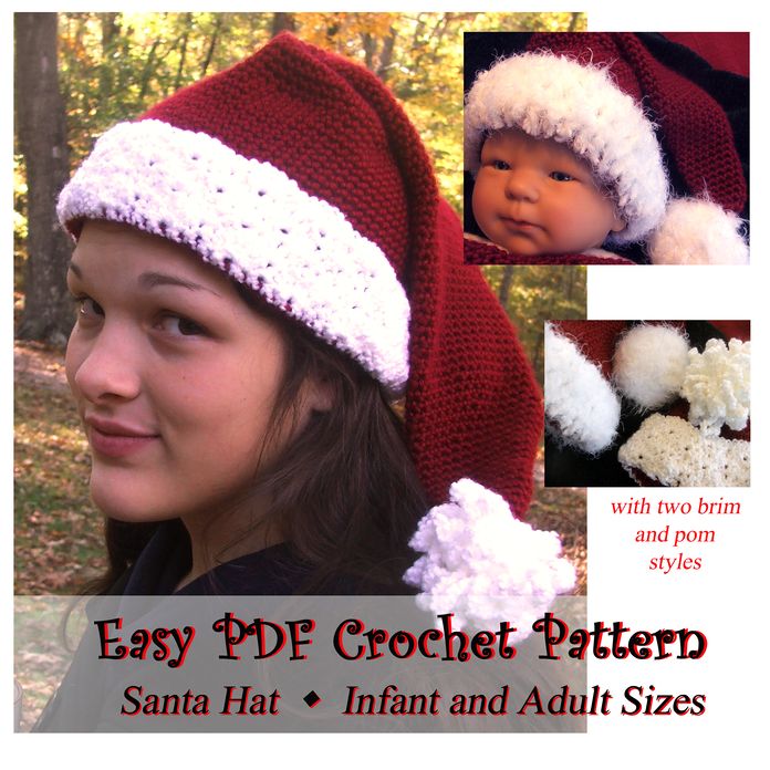 Susan's Santa Hat with Two Brim and Pom Styles in All Sizes