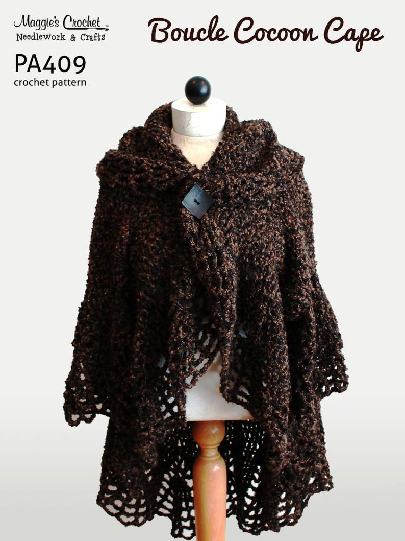 PA409-R Boucle Cocoon Cape Crochet Pattern