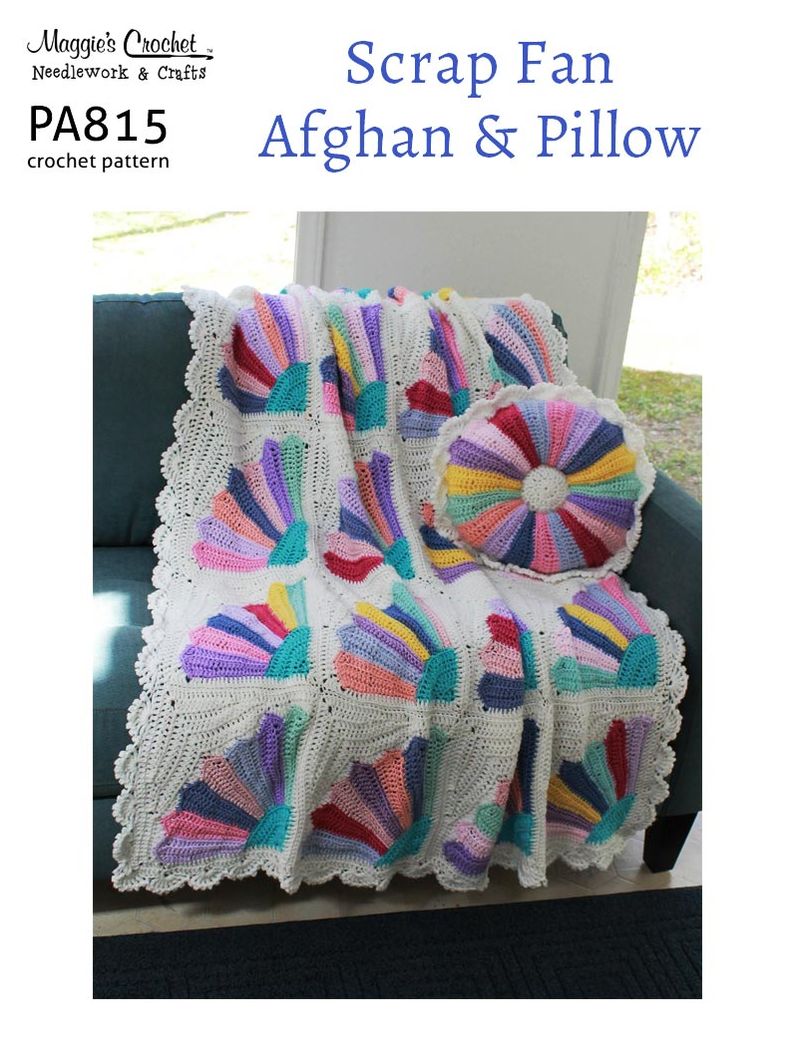 Crochet Pattern Scrap Fan Afghan and Pillow PA815-R