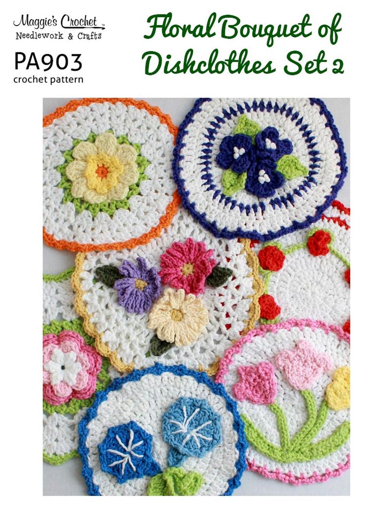 PA903-R Floral Bouquet Dishcloths set 2 Crochet Pattern