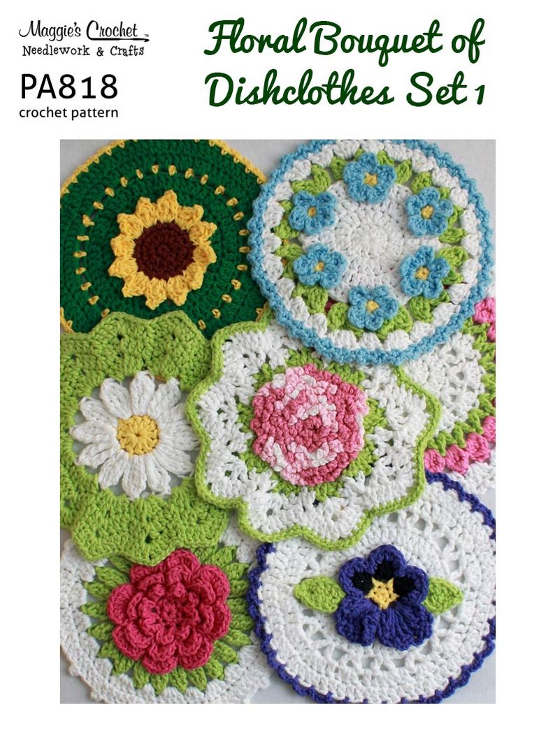 Crochet Pattern Floral Dishcloths (1) PA818-R