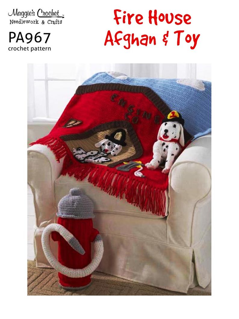 PA967-R Fire House Afghan and Toy Set Crochet Pattern