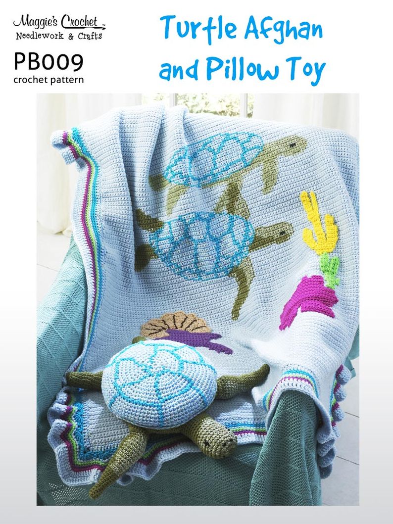 PB009-R Turtle Afghan & Pillow Crochet Pattern