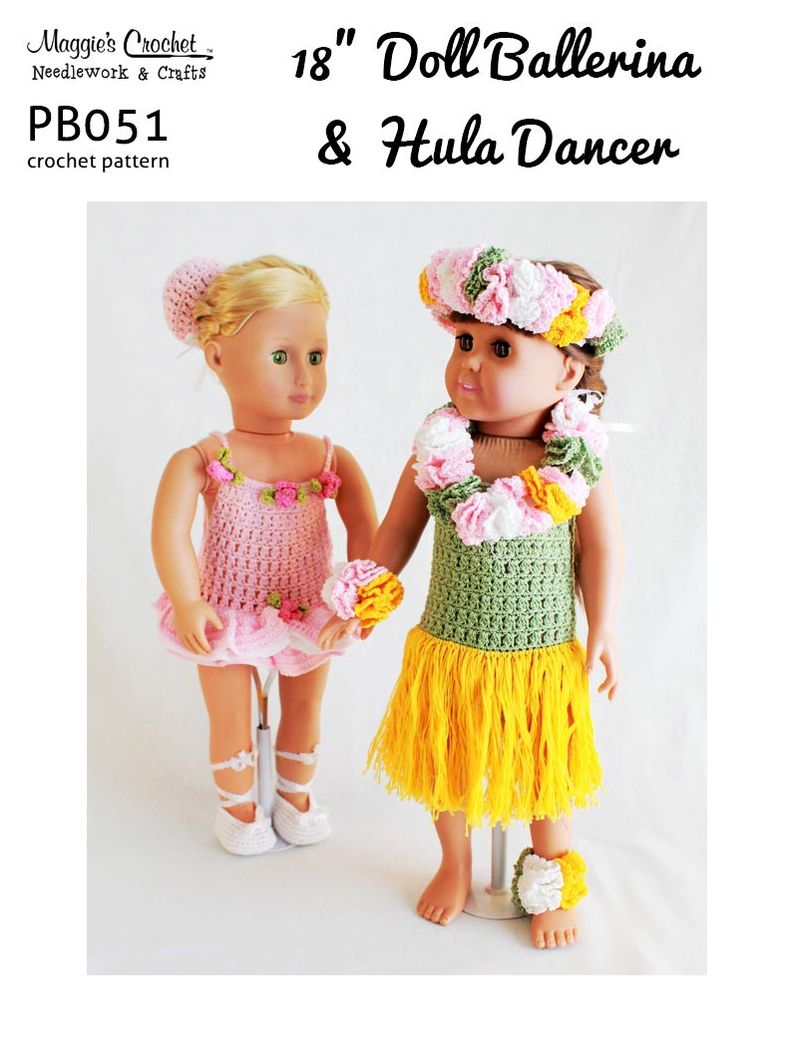 PB051-R 18-in Doll Ballerina & Hula Dancer Crochet Pattern