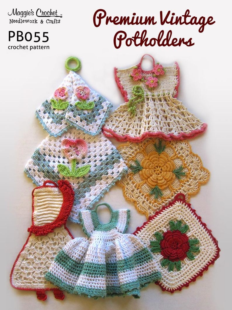 PB055-R Premium Vintage Potholders Crochet Pattern