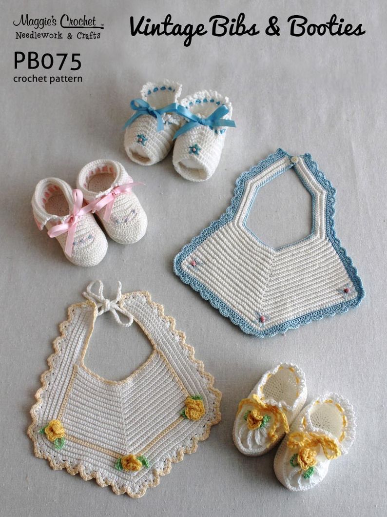 PB075-R Vintage Bibs & Booties Crochet Pattern