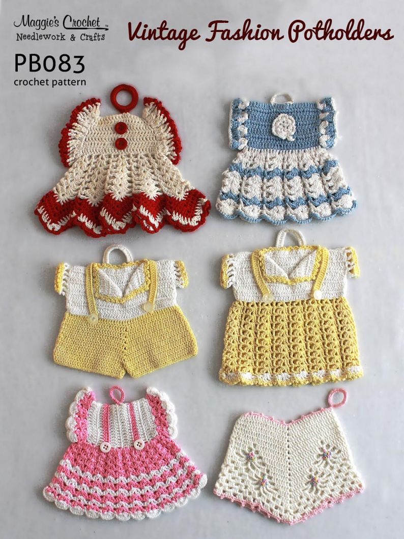 PB083-R Vintage Fashion Potholders Crochet Pattern