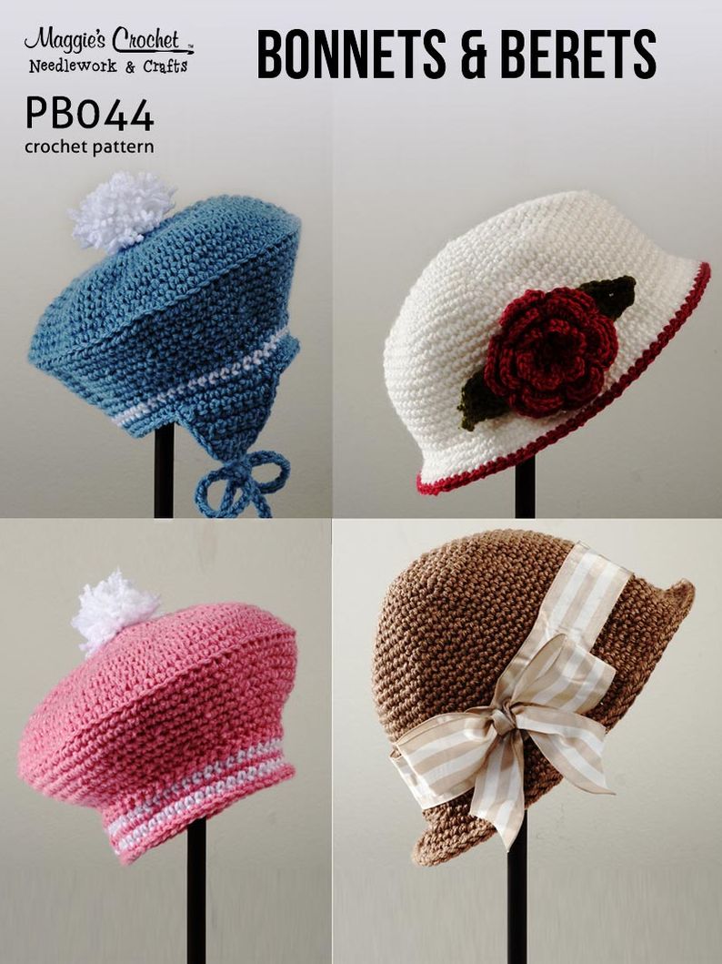 PB044-R Bonnets & Berets Crochet Pattern