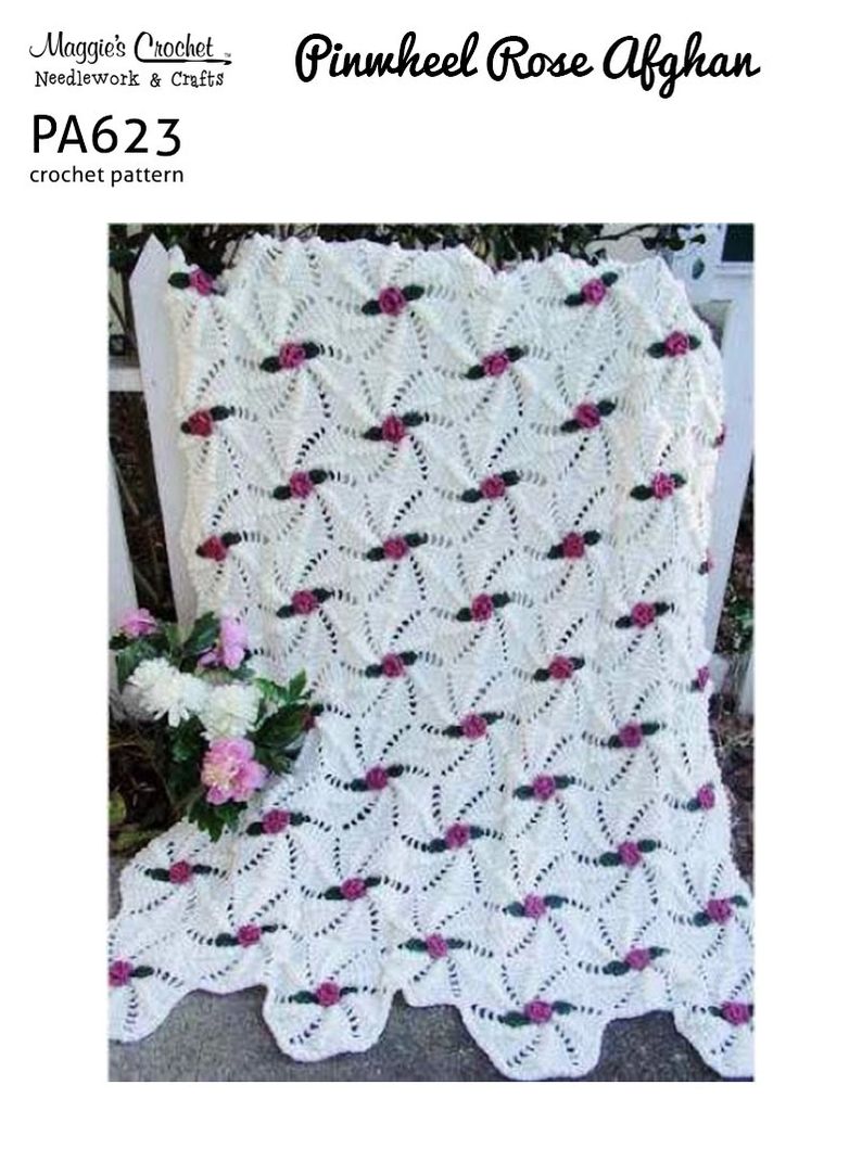 PA623-R Pinwheel Rose Afghan Crochet Pattern