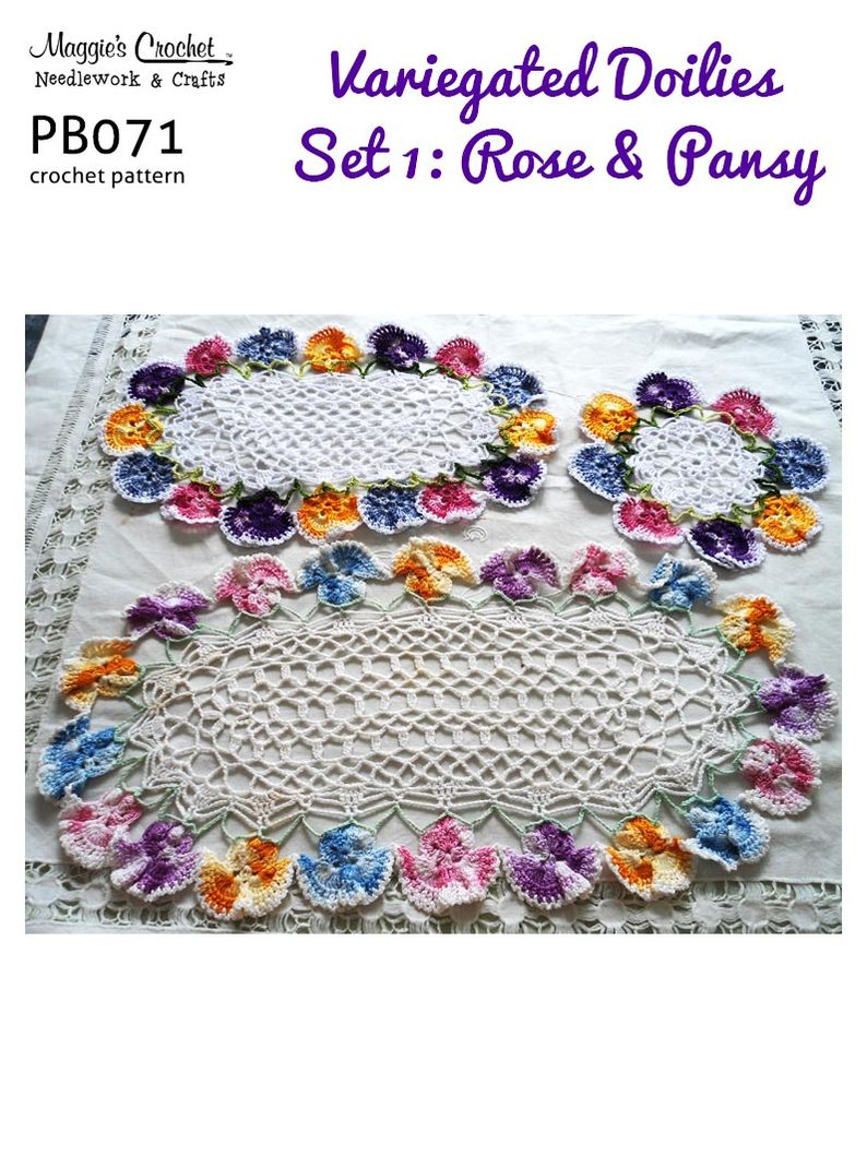 PB071-R Variegated Doilies 1 - Rose & Pansy Crochet Pattern