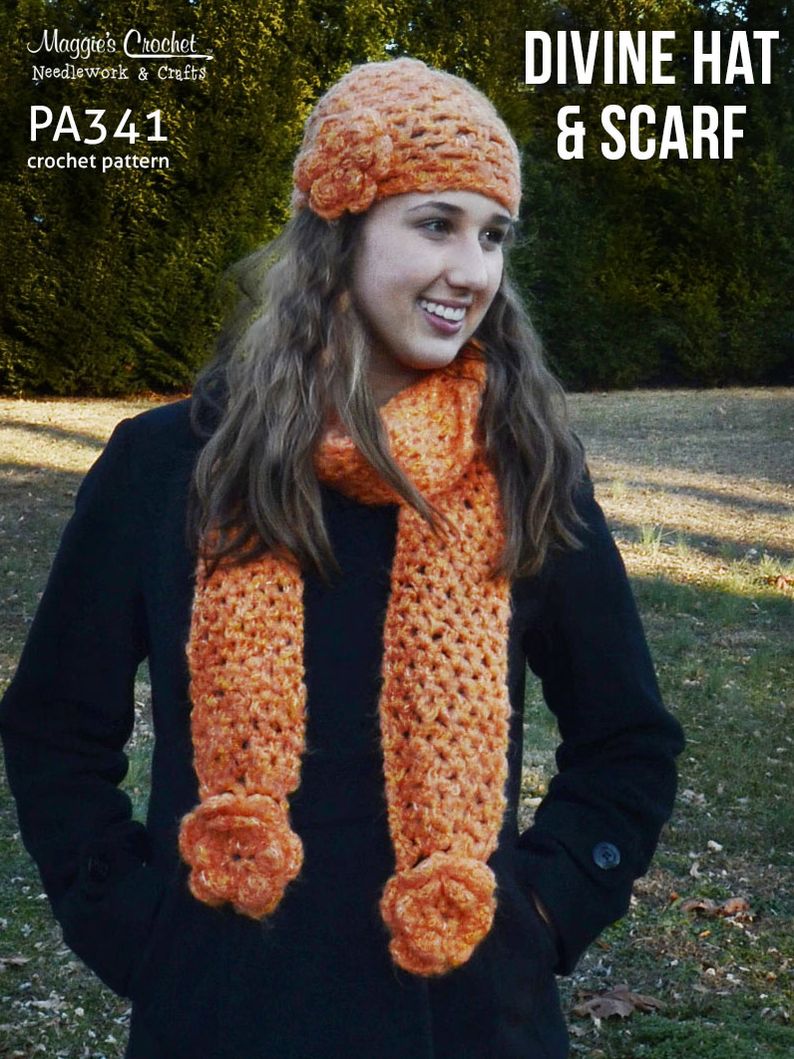 Crochet Pattern Divine Hat and Scarf Set PA341-R