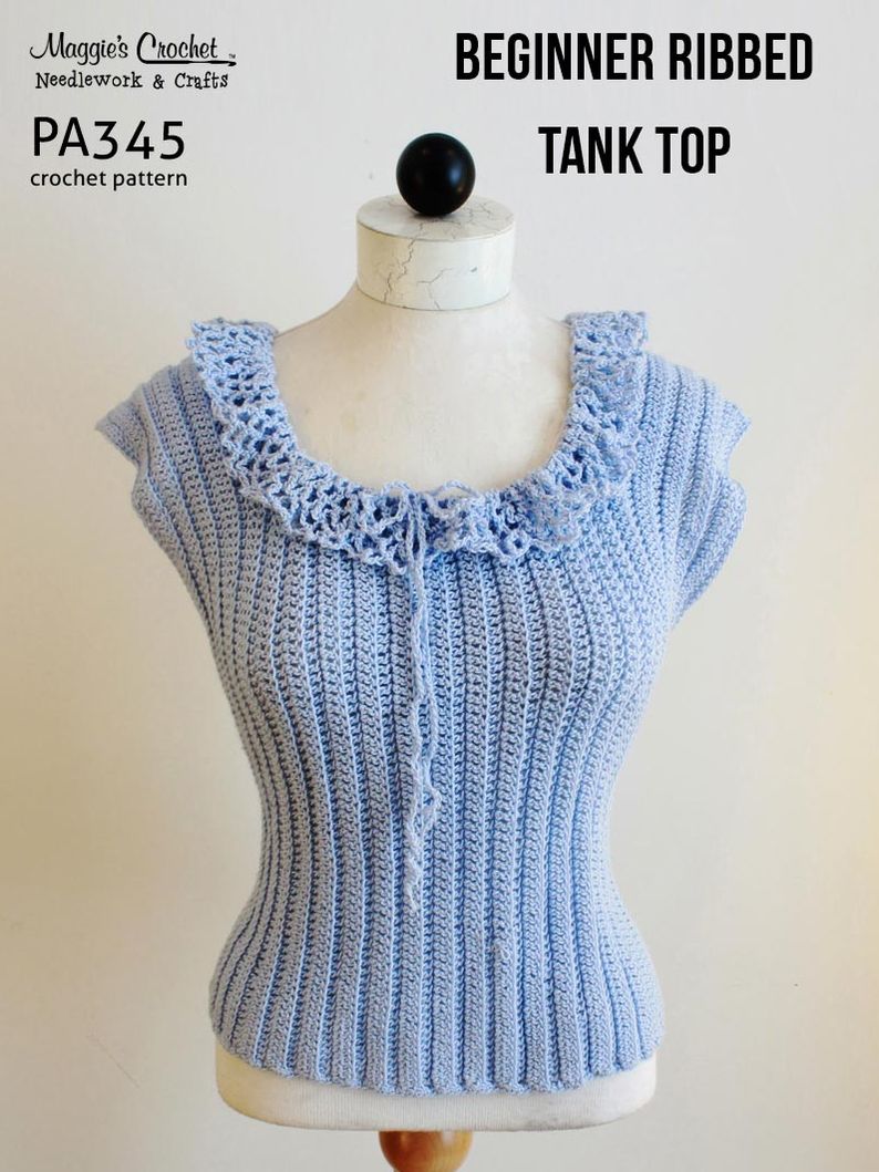 Crochet Pattern Beginner Ribbed Tank Top PA345-R