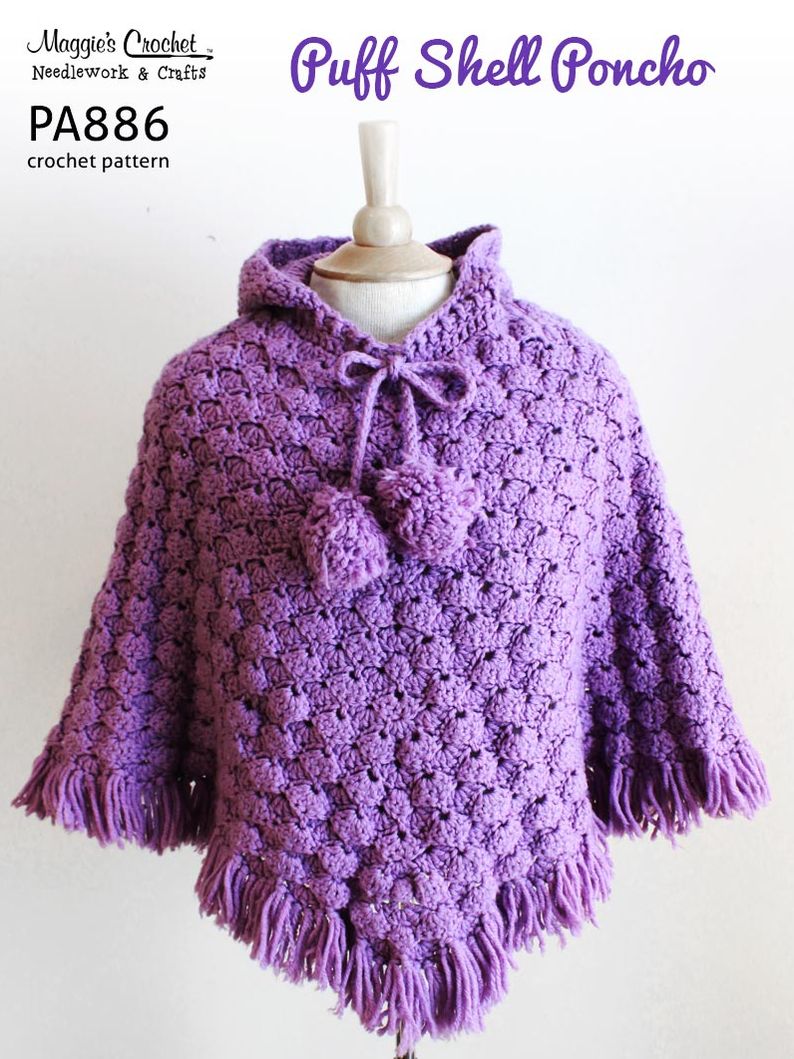 PA886-R Puff Shell Poncho Crochet Pattern