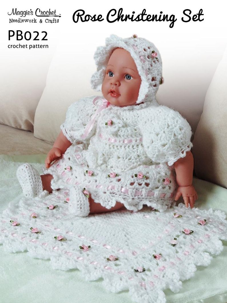 PB022-R Rose Christening Set Crochet Pattern