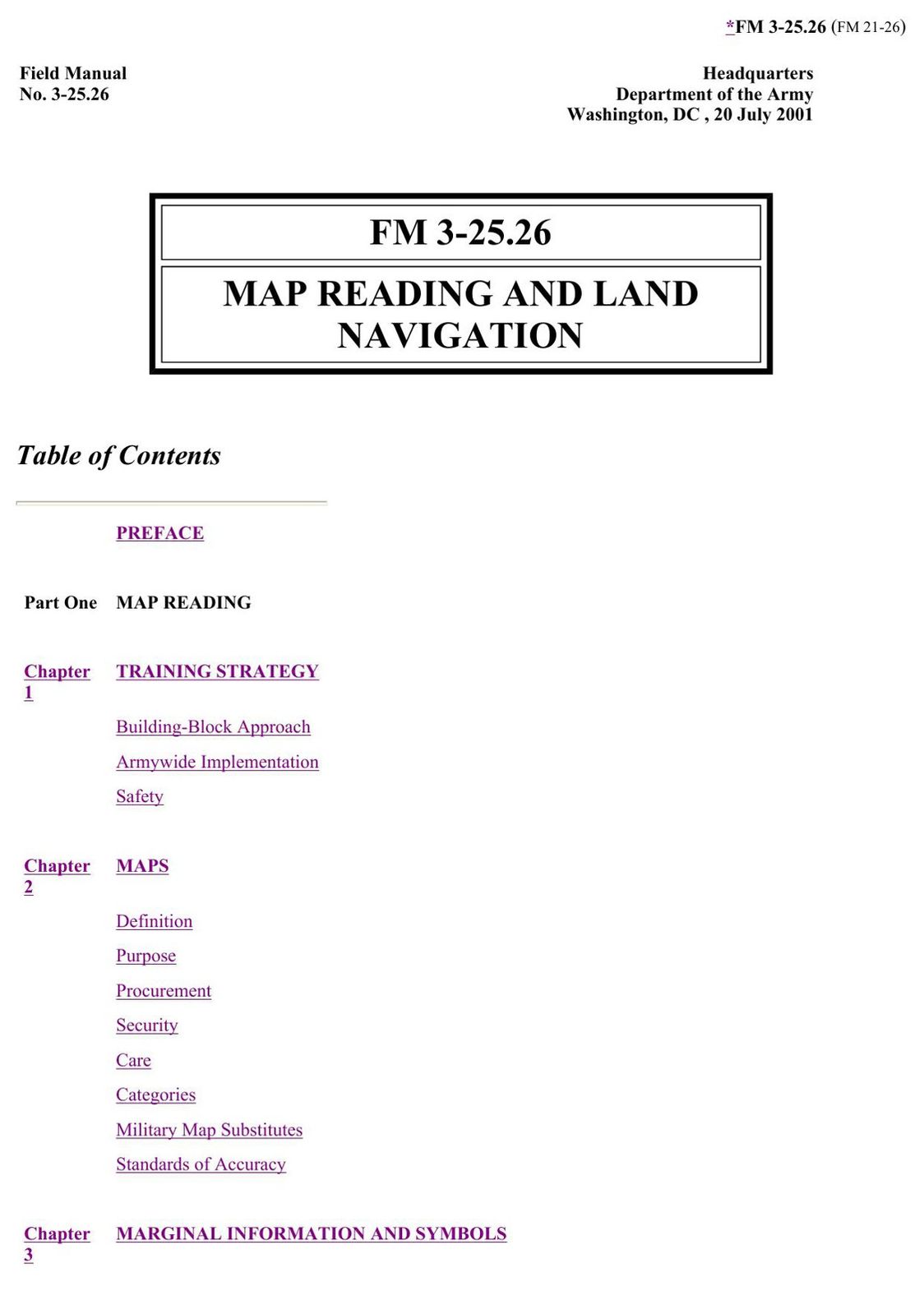 Map Reading and Land Navigation FM 3-25.26