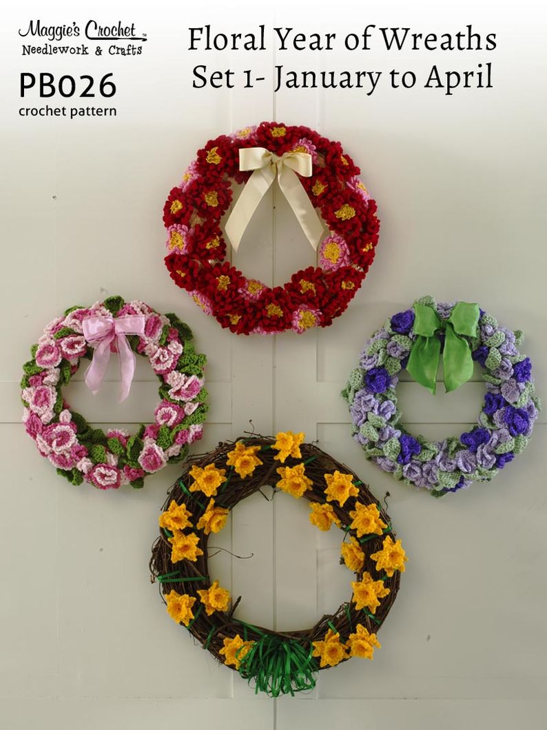 Crochet Pattern Floral Wreaths Set 1 (January-April) PB026-R