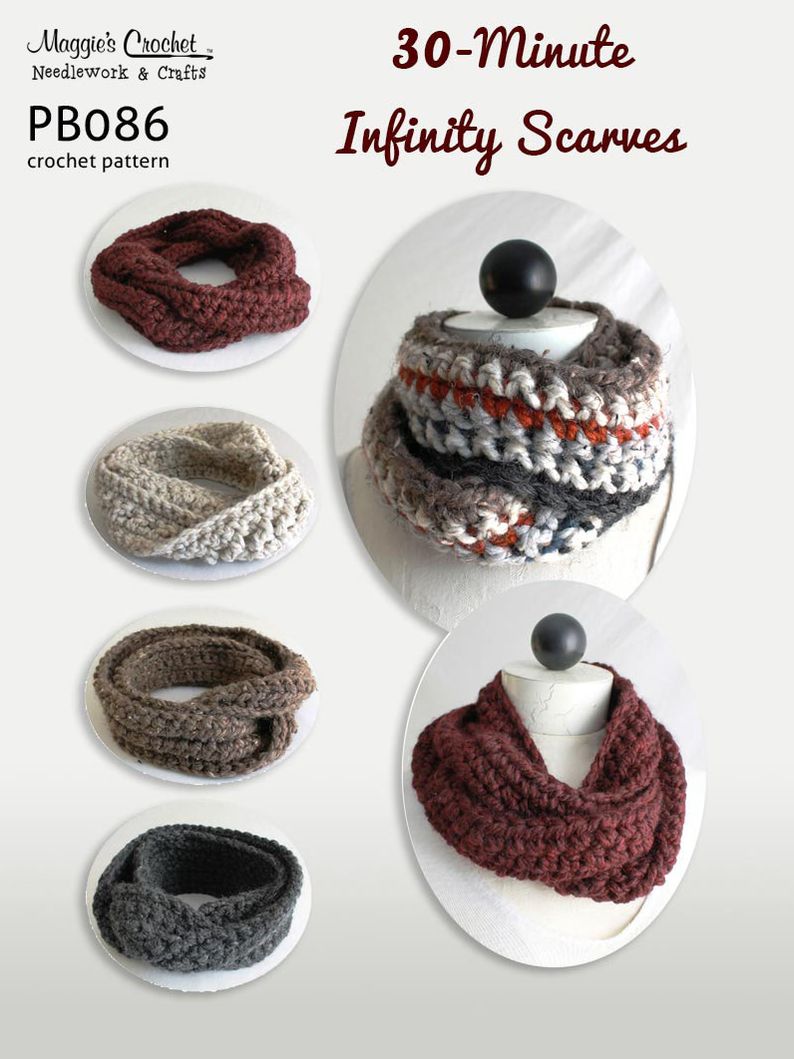 PB086-R 30 Minute Infinity Scarves Crochet Pattern