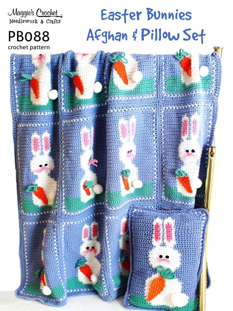 PB088-R Easter Afghan & Pillow Crochet Pattern - Print in Color