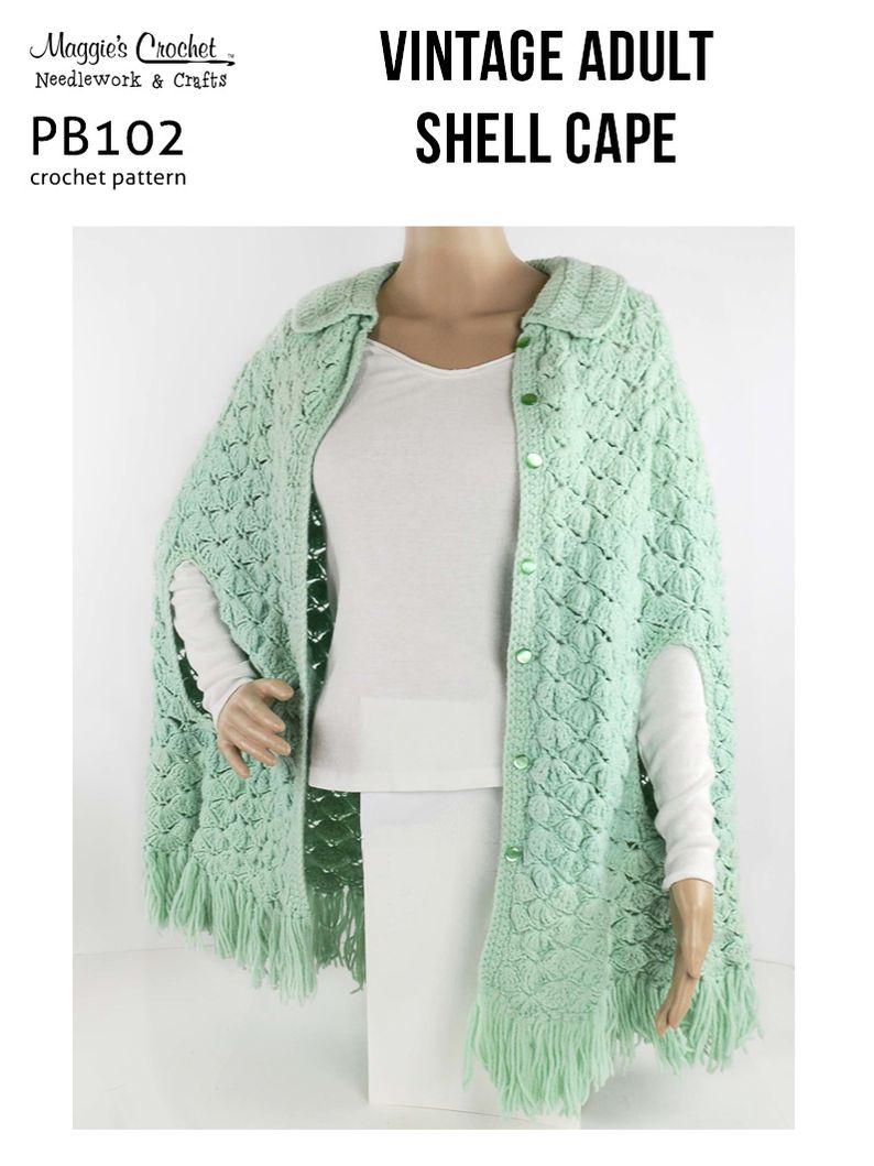 PB102-R Vintage Adult Shell Cape Crochet Pattern