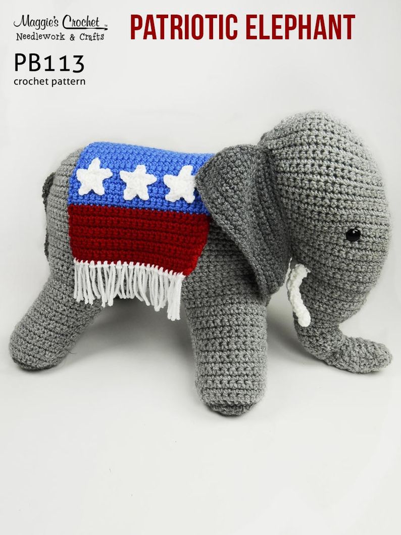 PB113-R Patriotic Elephant Crochet Pattern