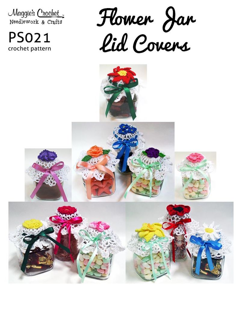 Crochet Pattern Floral Jar Lid Covers PS021-R
