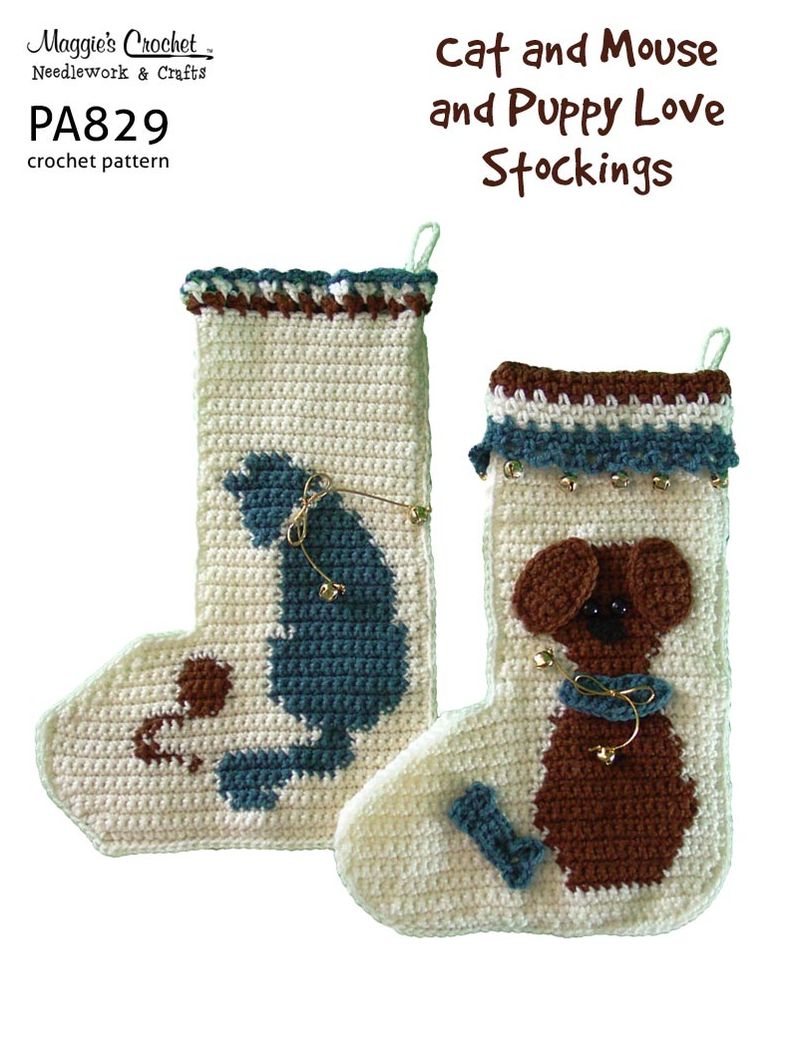 PA829-R Puppy Love and Cat and Mouse Stockings Crochet Pattern