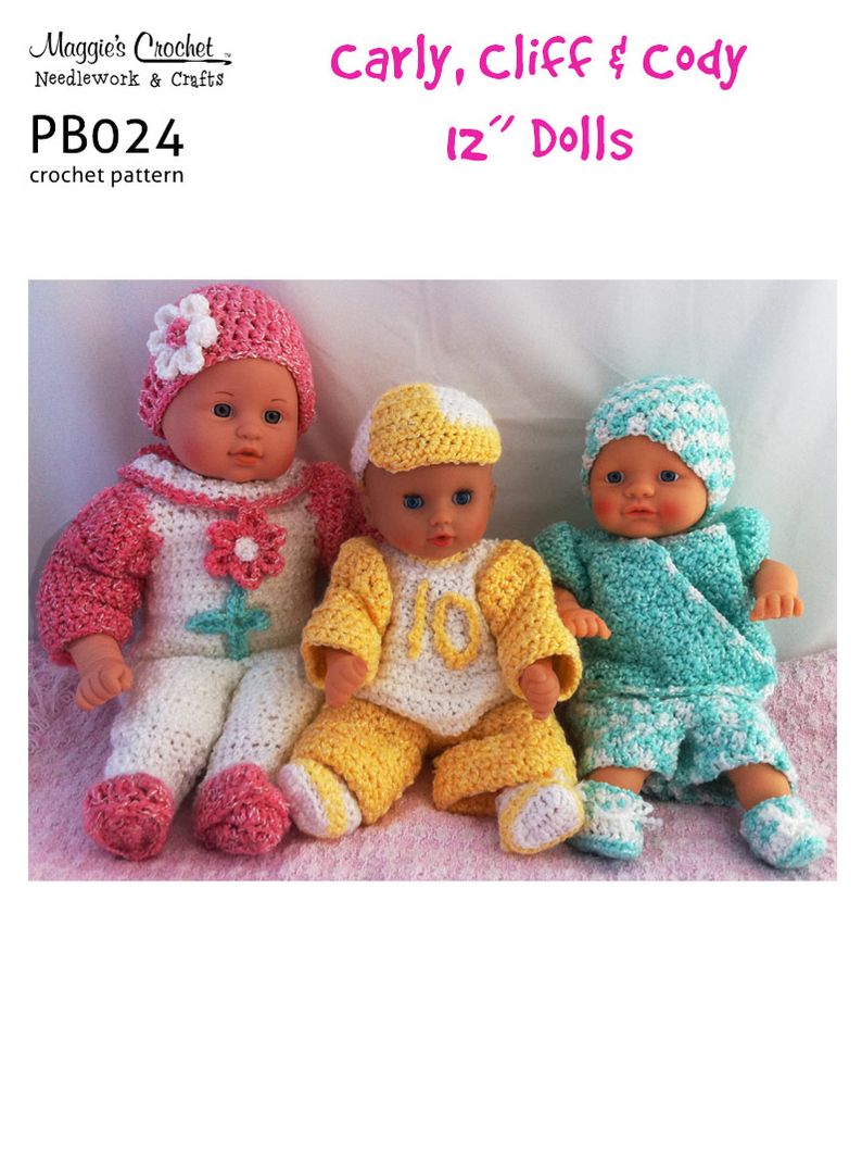 PB024-R Carly, Cliff & Cody (outfits for 12-in dolls) Crochet Pattern