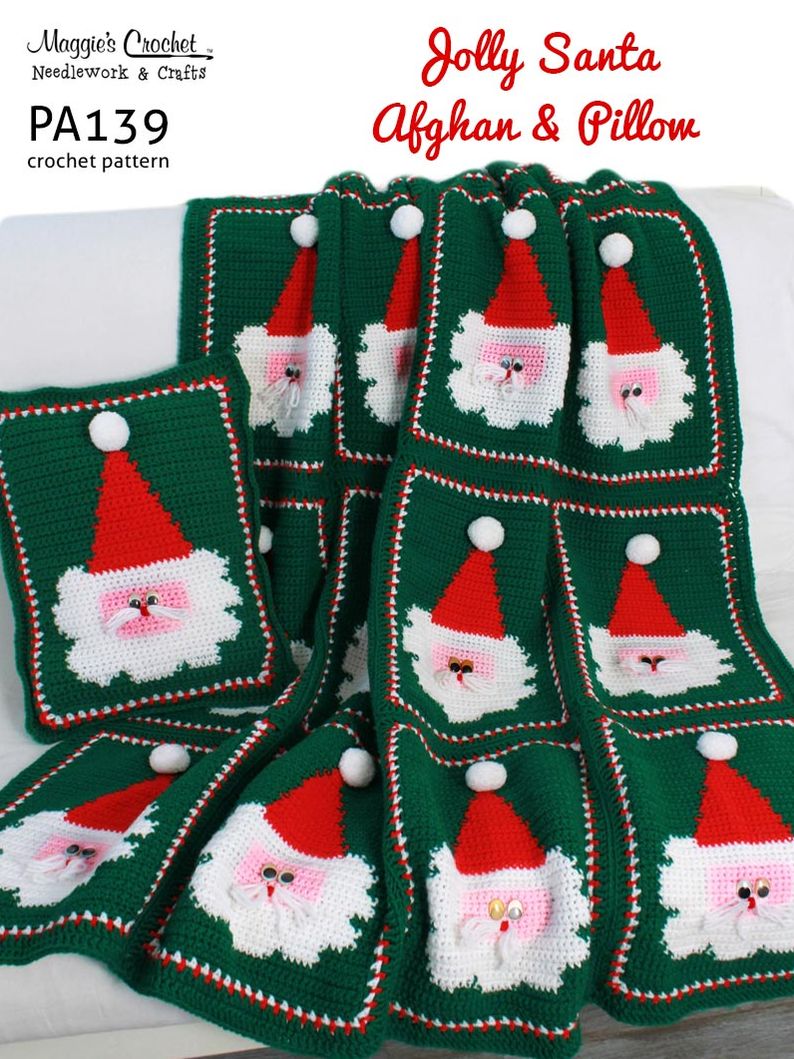 Crochet Pattern Santa Afghan & Pillow PA139-R