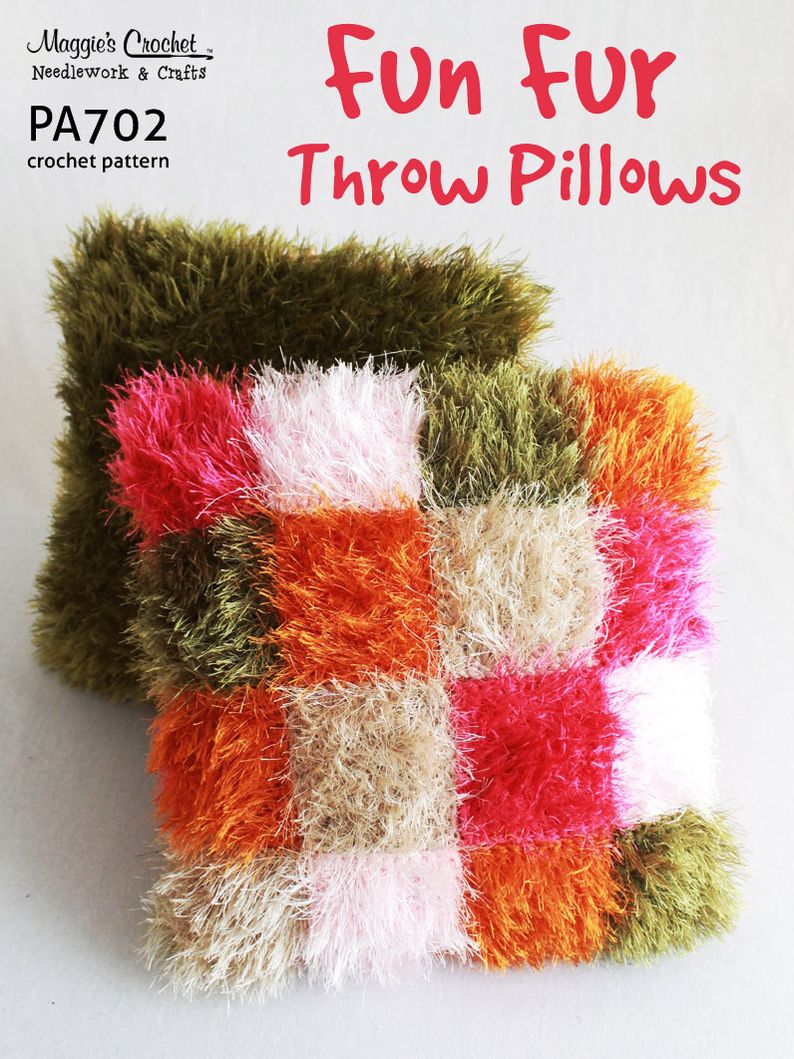 Crochet Pattern Fun Fur Throw Pillow PA702-R