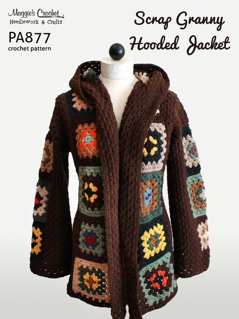 PA877-R Granny Square Hooded Coat Crochet Pattern