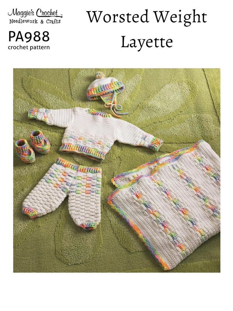 PA988-R Worsted Weight Layette Crochet Pattern